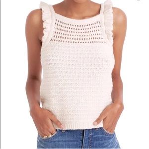 Madewell Crochet knit sweater tank extra small XS ivory cream ruffle sleeve